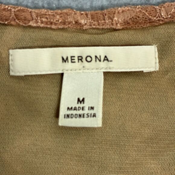 Merona Women’s Lace Sleeveless Blouse Top Brown Tie Front Size Medium - Picture 14 of 14